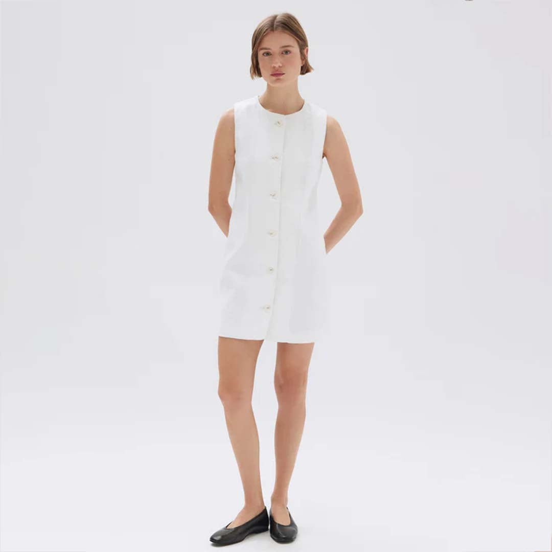 CORALIE LINEN MINI DRESS | WHITE