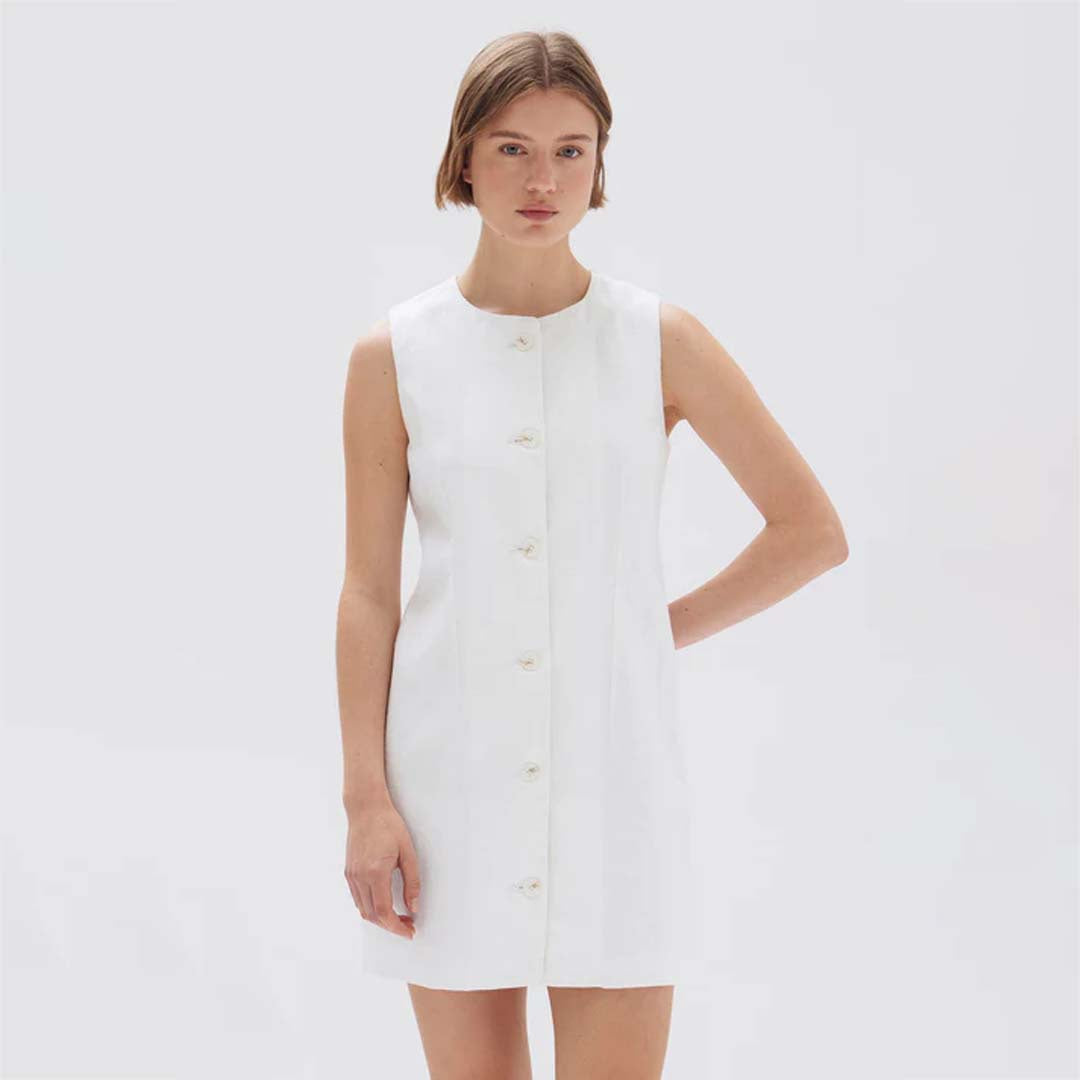 CORALIE LINEN MINI DRESS | WHITE