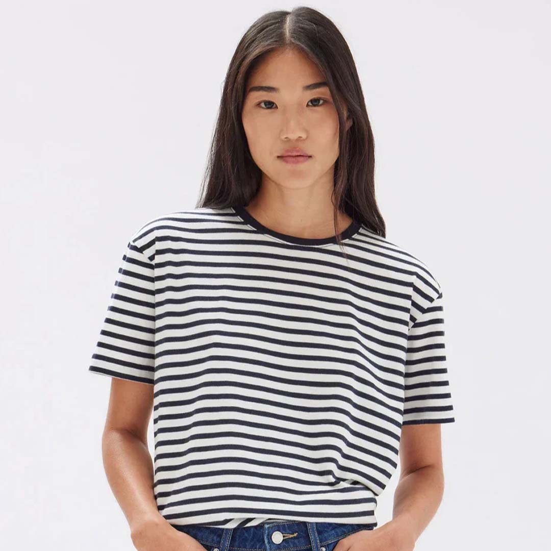 HARBOUR STRIPE TEE | TRUE NAVY WHITE