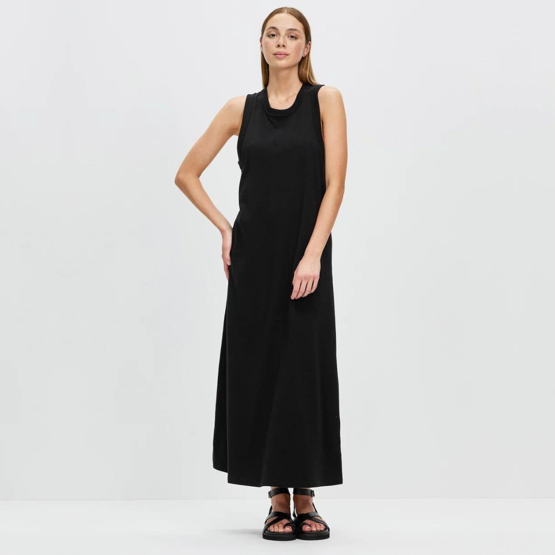 JUNI ORGANIC TANK DRESS | TRUE BLACK