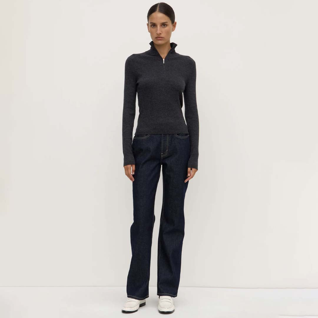 LAINE QUARTER ZIP WOOL KNIT | CHARCOAL MARLE
