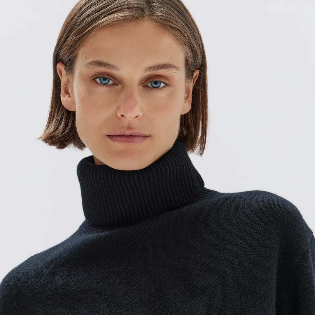 LEANNA CASHMERE ROLL NECK KNIT | BLACK