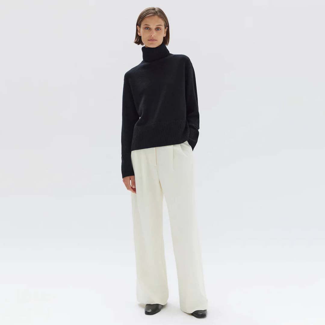 LEANNA CASHMERE ROLL NECK KNIT | BLACK