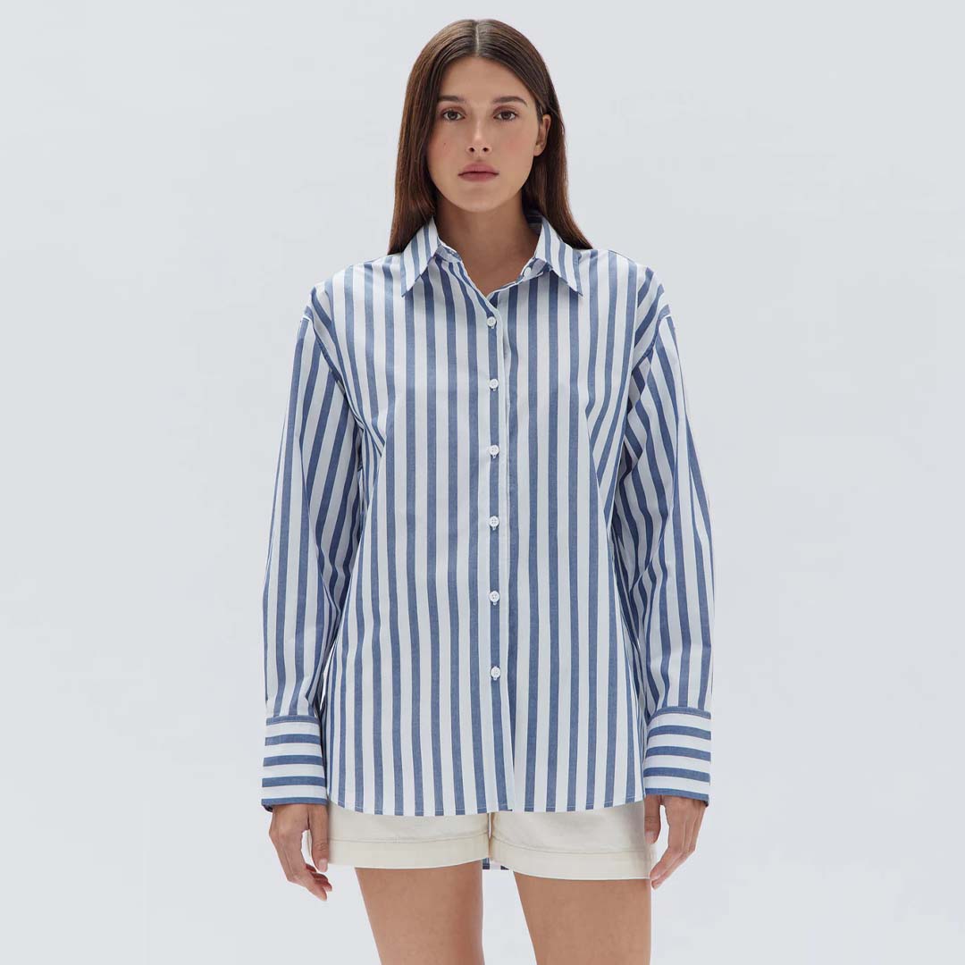 MARIE POPLIN SHIRT | ROYAL STRIPE