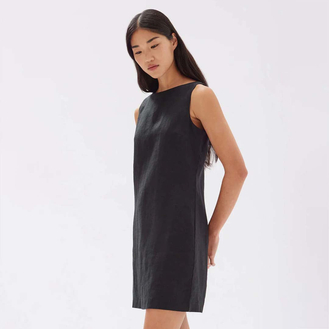 NADINE LINEN MINI DRESS | BLACK