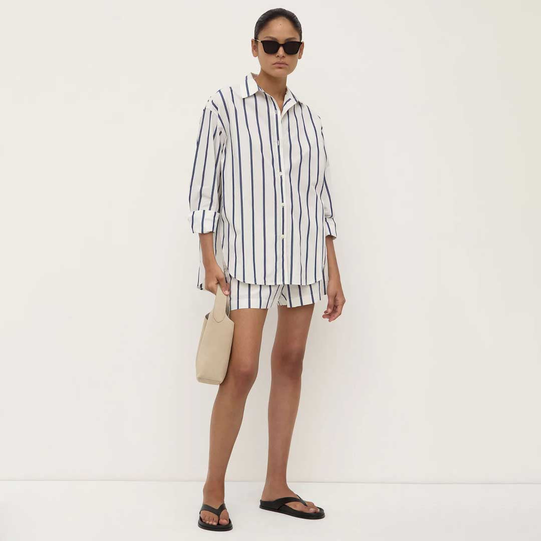 Nara Stripe Shirt | White True Navy
