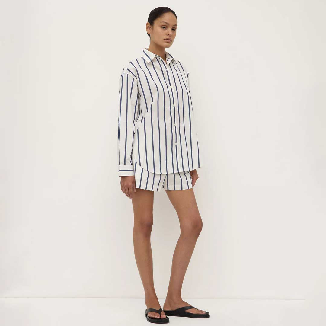 Nara Stripe Shirt | White True Navy