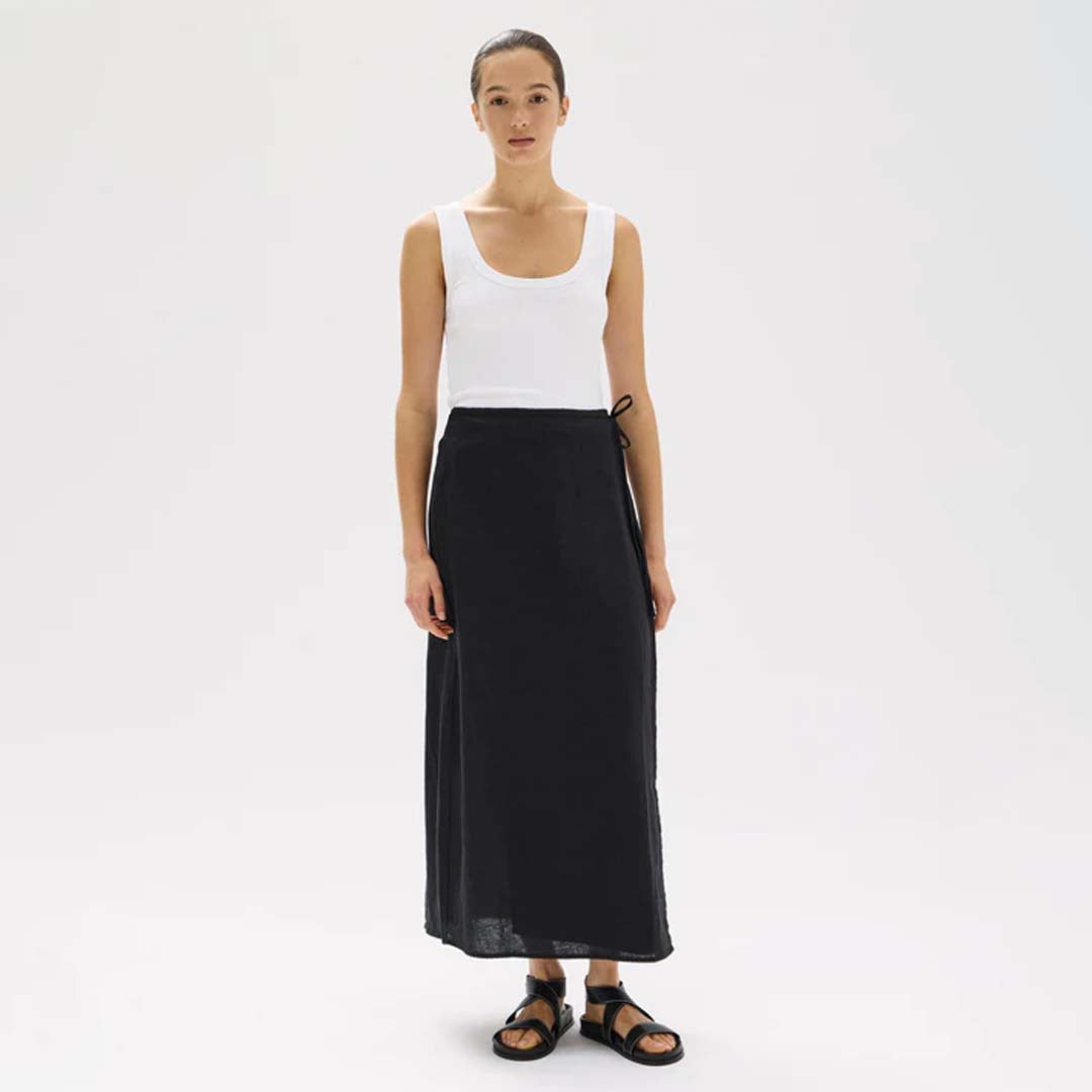 ROMA LINEN WRAP SKIRT | BLACK