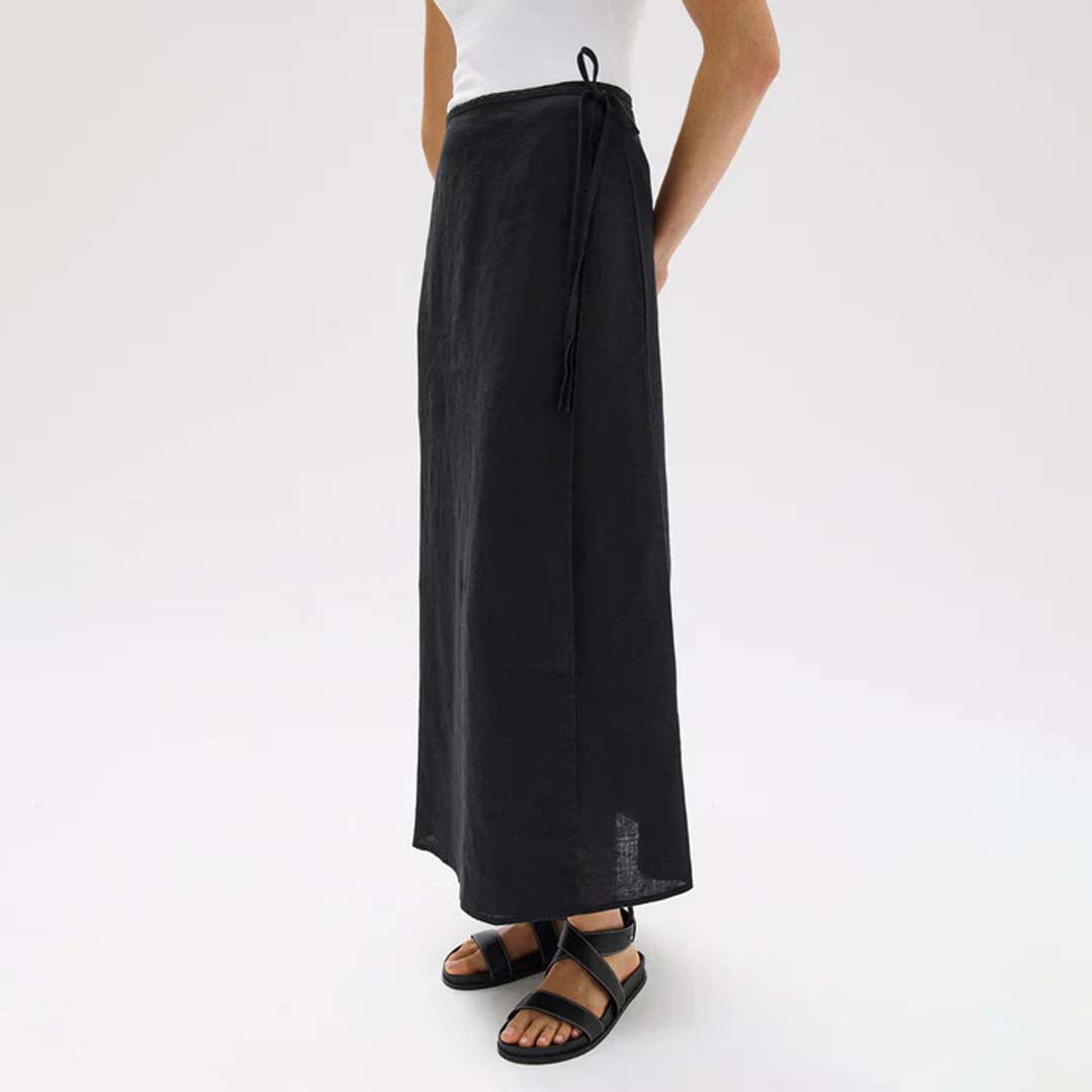 ROMA LINEN WRAP SKIRT | BLACK