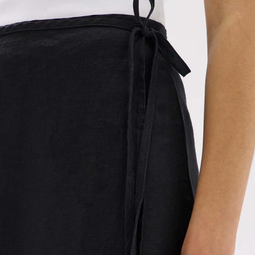 ROMA LINEN WRAP SKIRT | BLACK