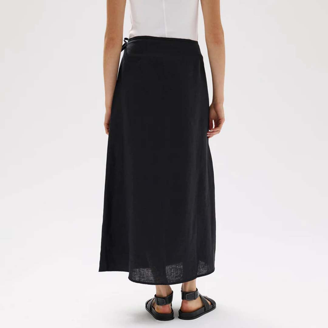 ROMA LINEN WRAP SKIRT | BLACK