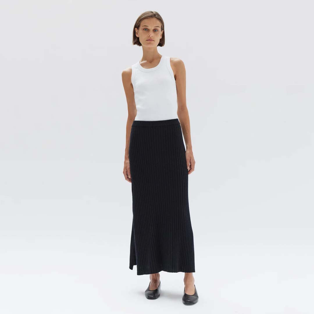 WOOL CASHMERE RIB SKIRT | BLACK