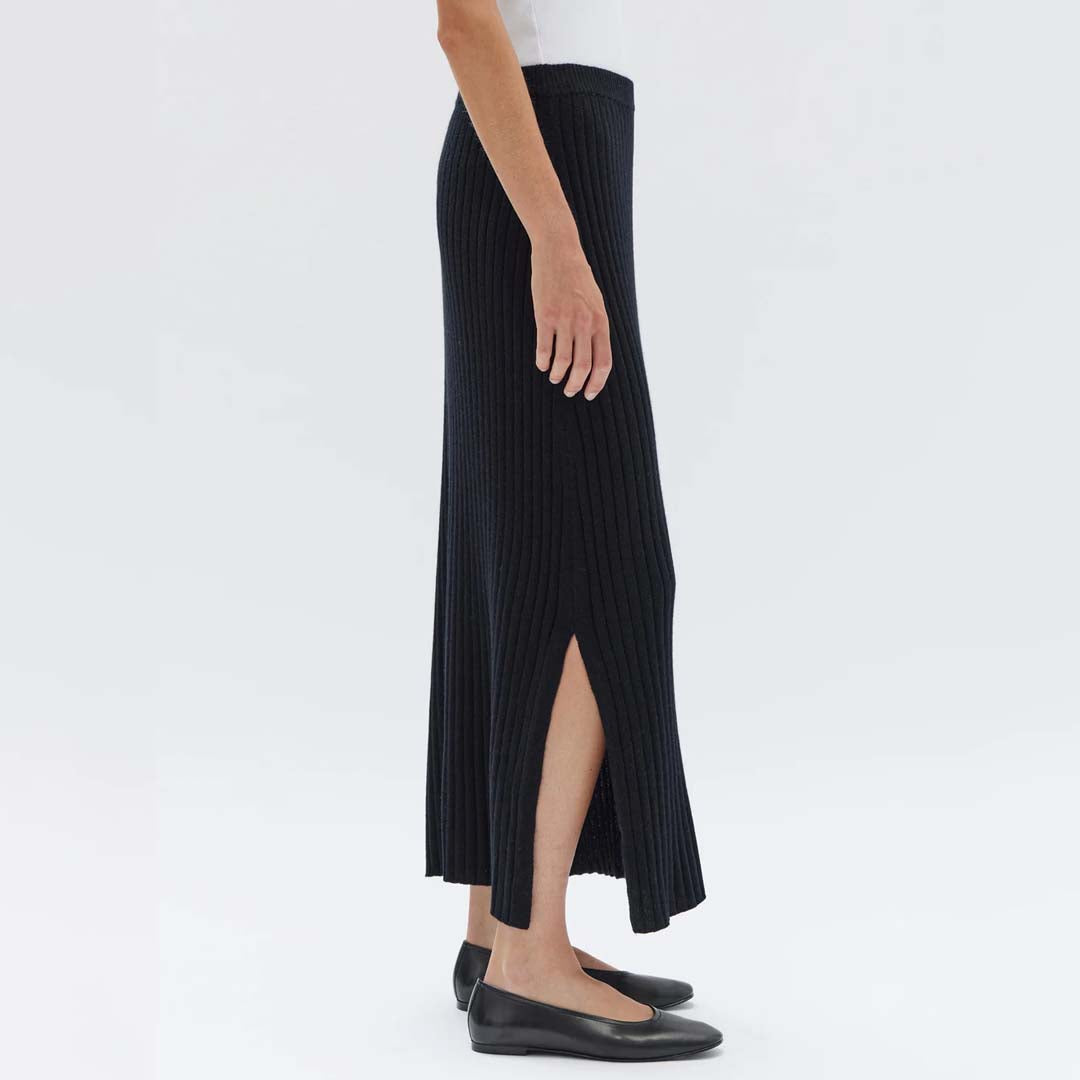 WOOL CASHMERE RIB SKIRT | BLACK