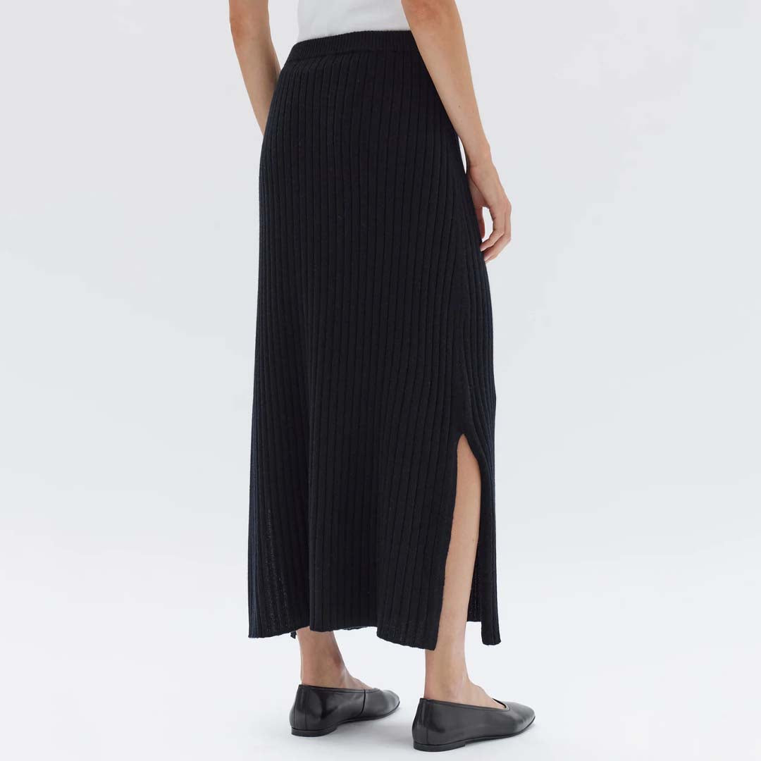 WOOL CASHMERE RIB SKIRT | BLACK