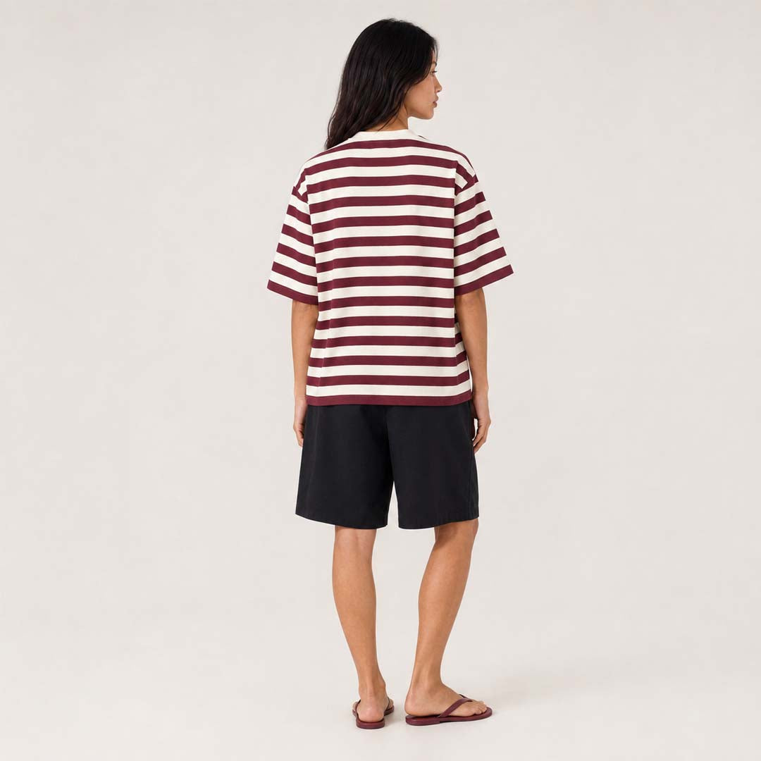 Arla Cotton Stripe Tee | Dark Raisin Cream Stripe