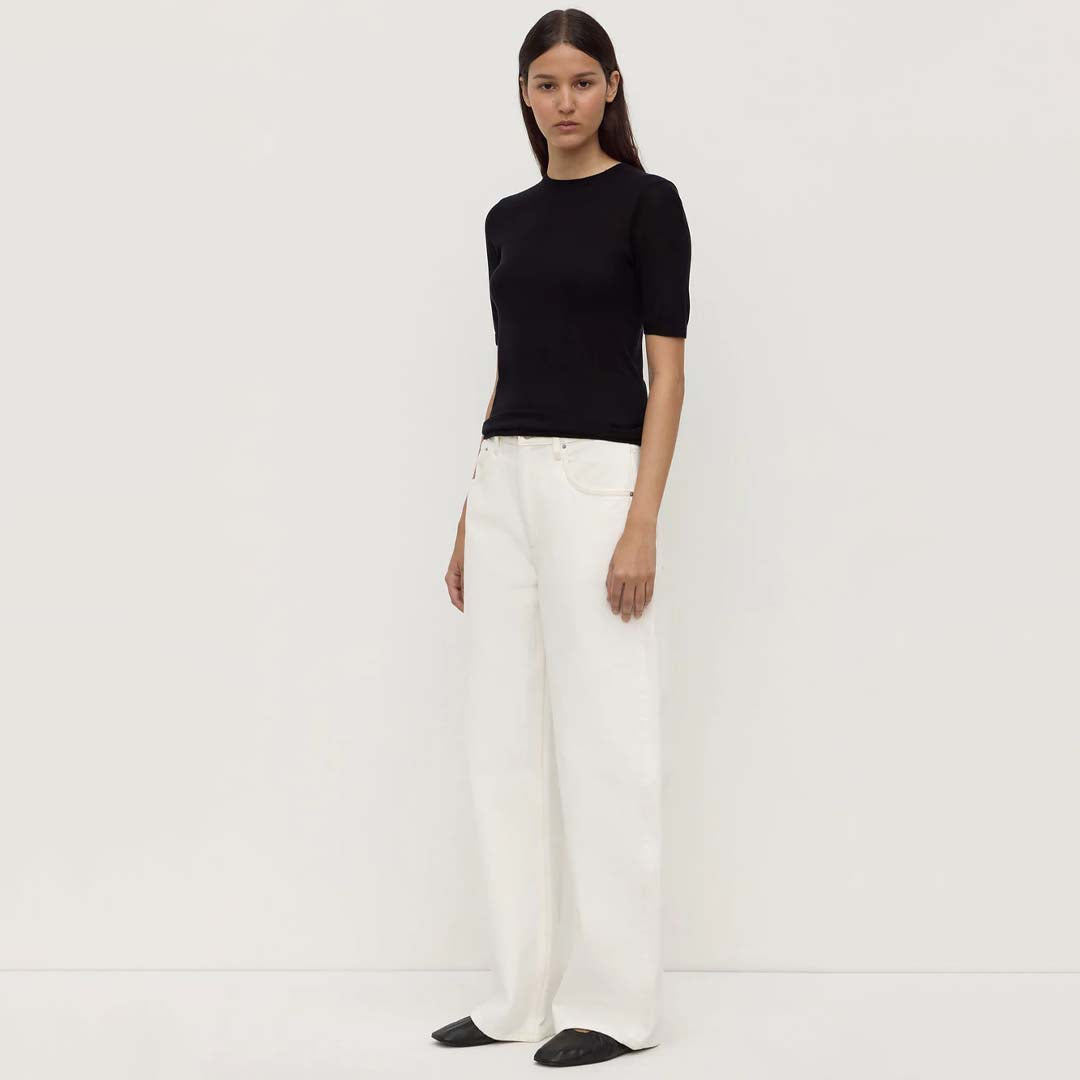 Mina Silk Knit Tee | Black