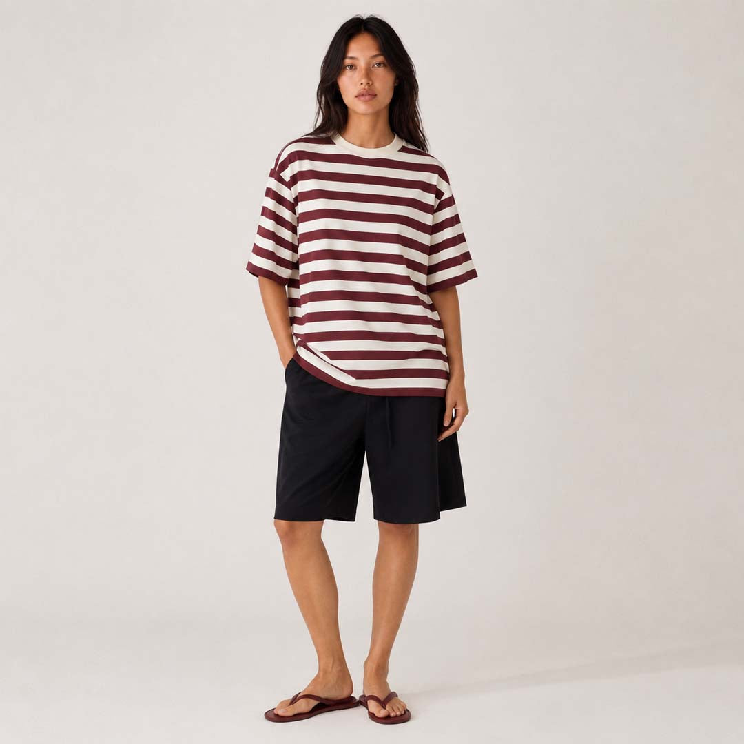 Arla Cotton Stripe Tee | Dark Raisin Cream Stripe