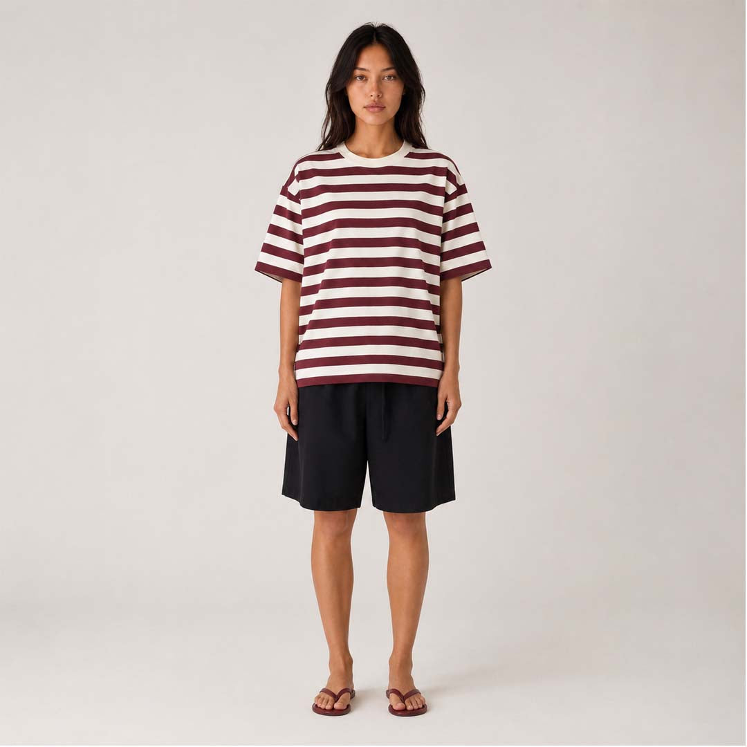 Arla Cotton Stripe Tee | Dark Raisin Cream Stripe