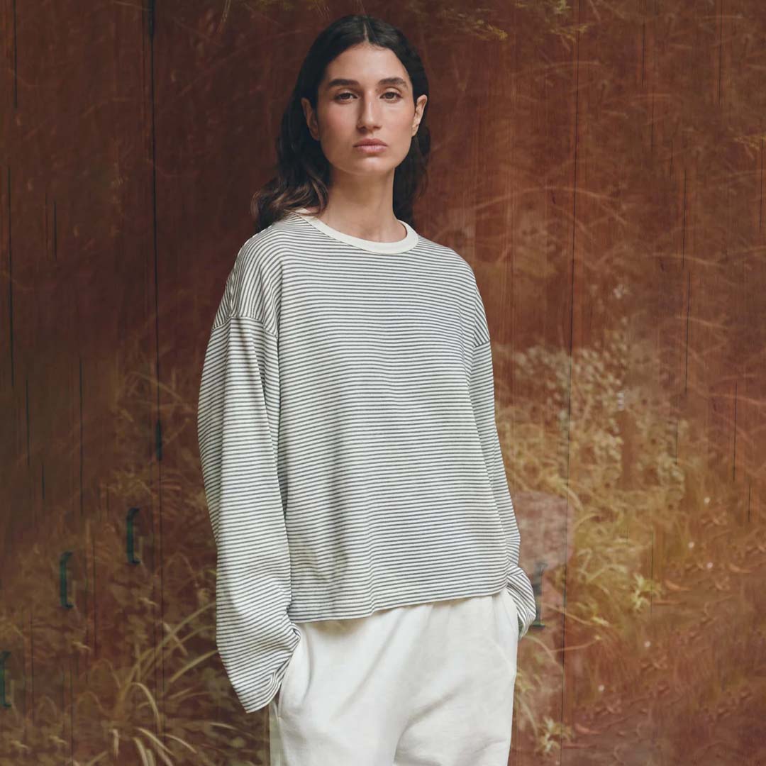 Malone Stripe Wide Sleeve Tee | Cream Black