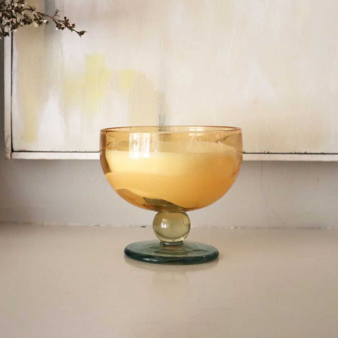 Aura 6oz Tinted Glass Goblet Candle | Yellow & Blue