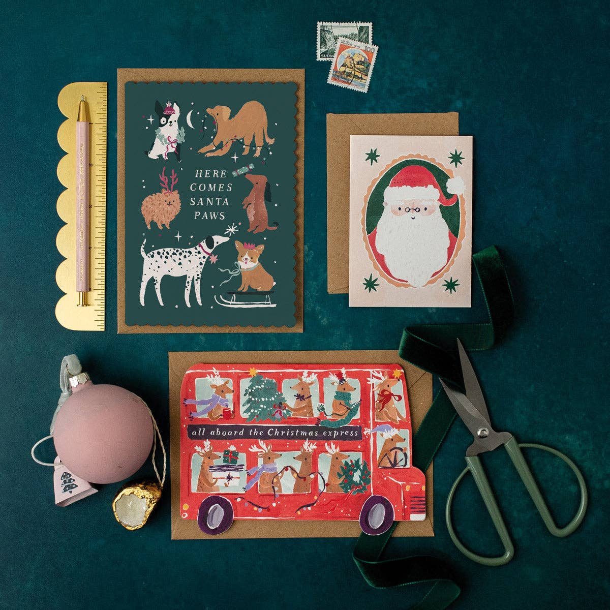 Santa Paws Dogs Christmas Card | Dog Holiday Cards 2026