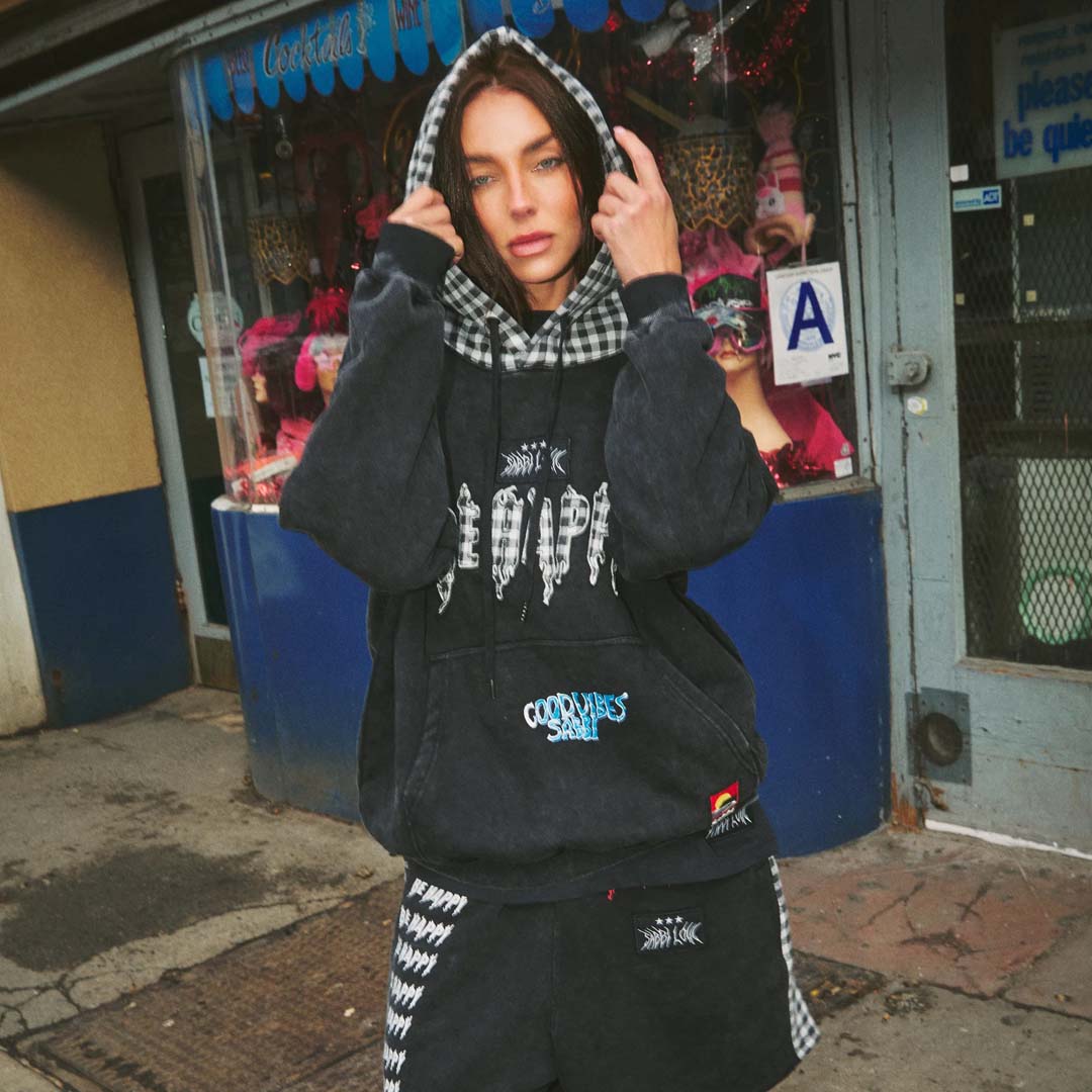 Be Happy Hoodie | Gingham