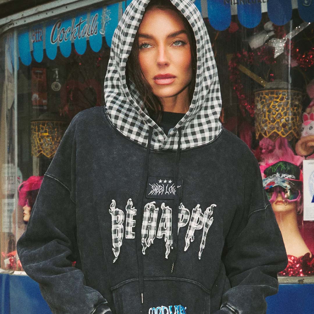 Be Happy Hoodie | Gingham