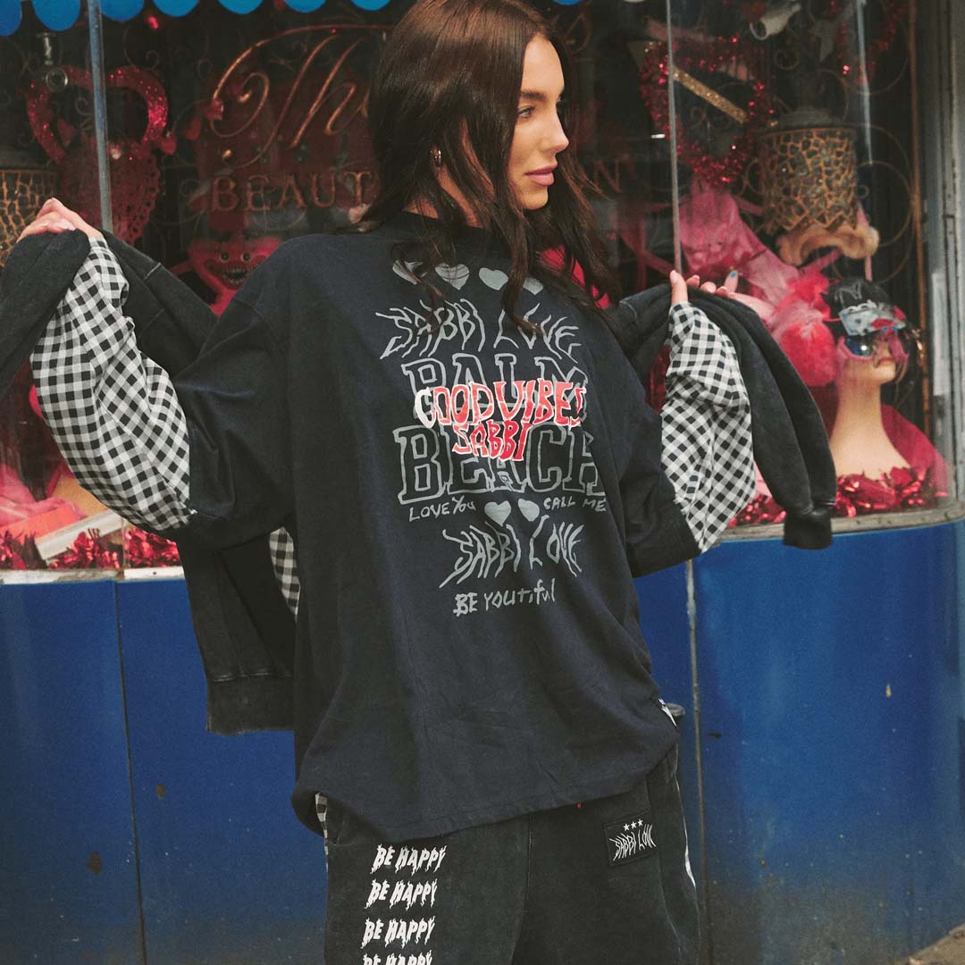 Be Happy Long Sleeve Tee | Gingham