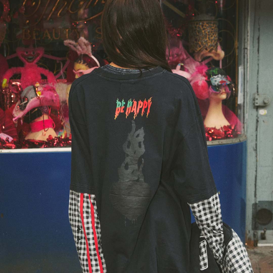 Be Happy Long Sleeve Tee | Gingham