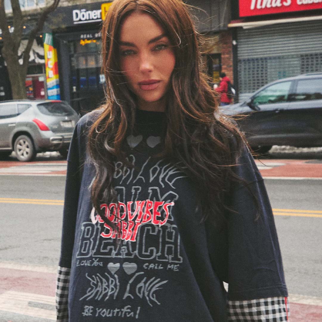 Be Happy Long Sleeve Tee | Gingham