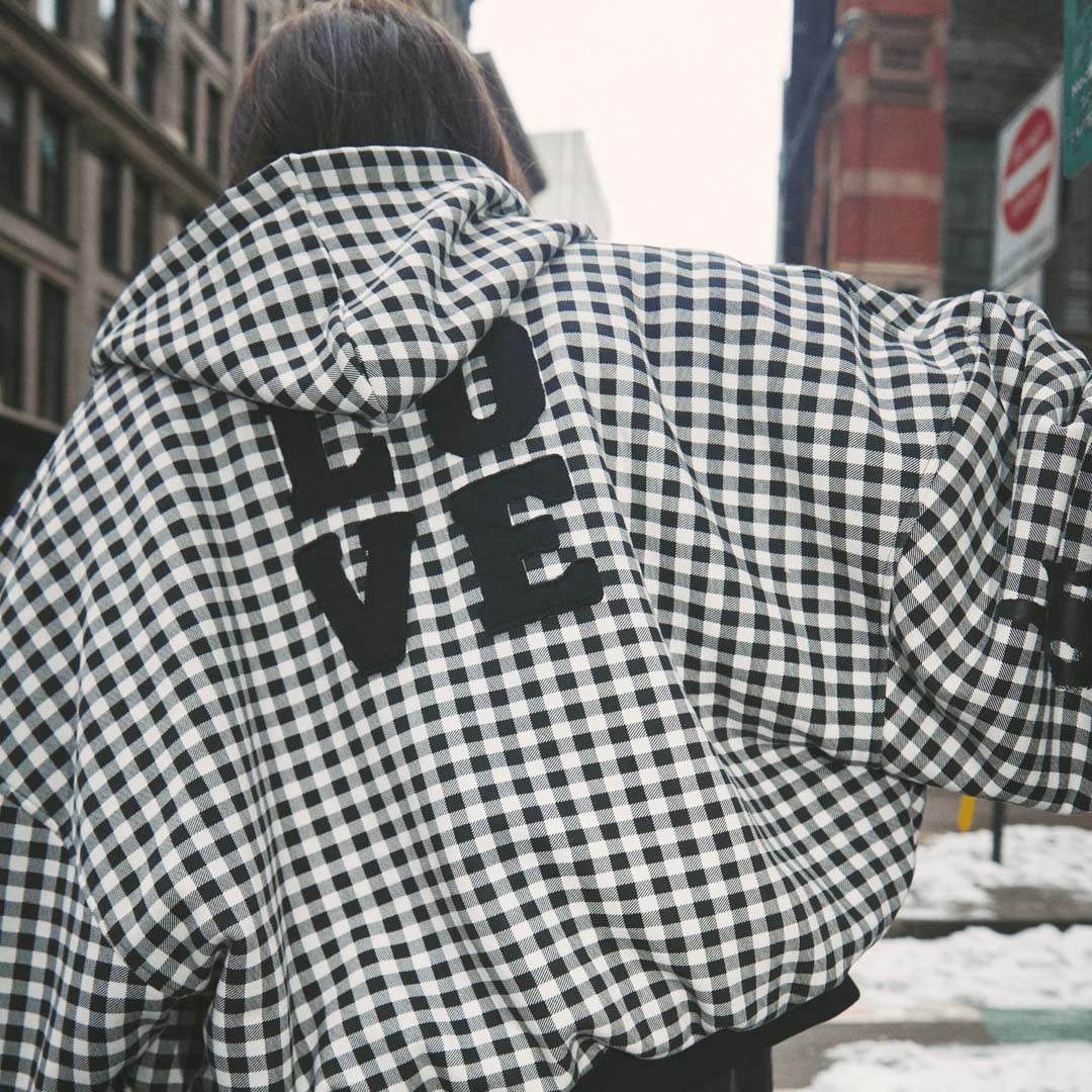 Be Happy Padded Bomber | Gingham