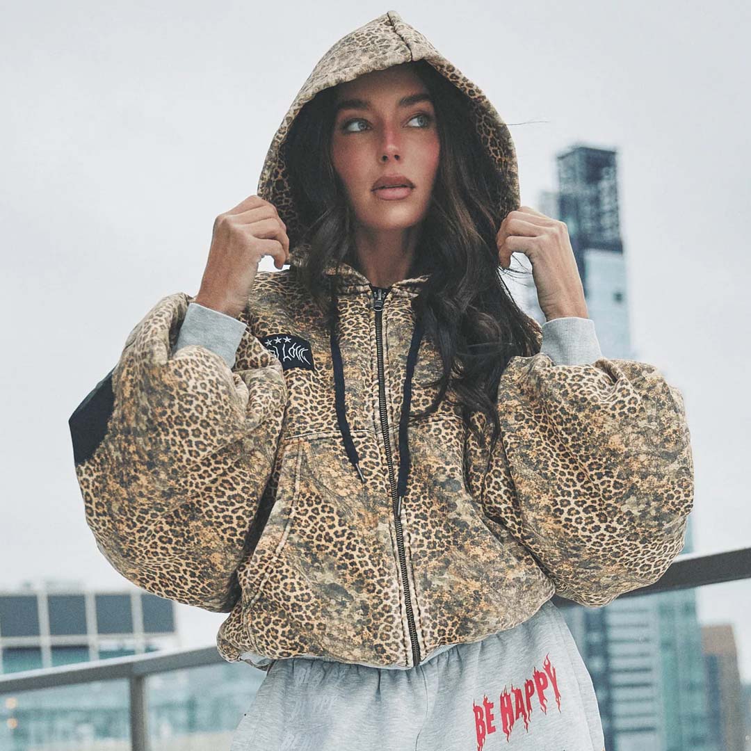Be Happy Padded Bomber | Leopard