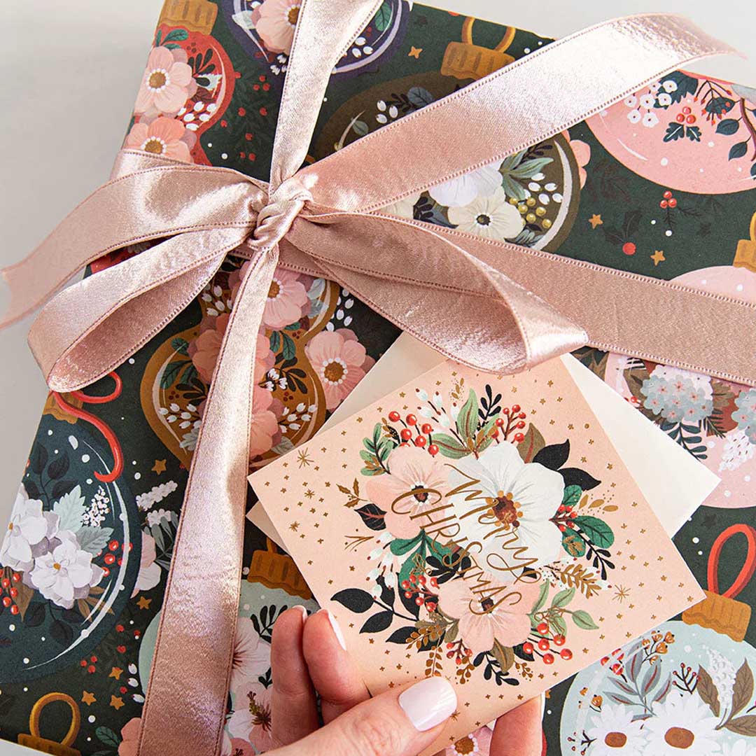 Christmas Gift Wrap Sheet | Christmas Ornaments + Floral Fields