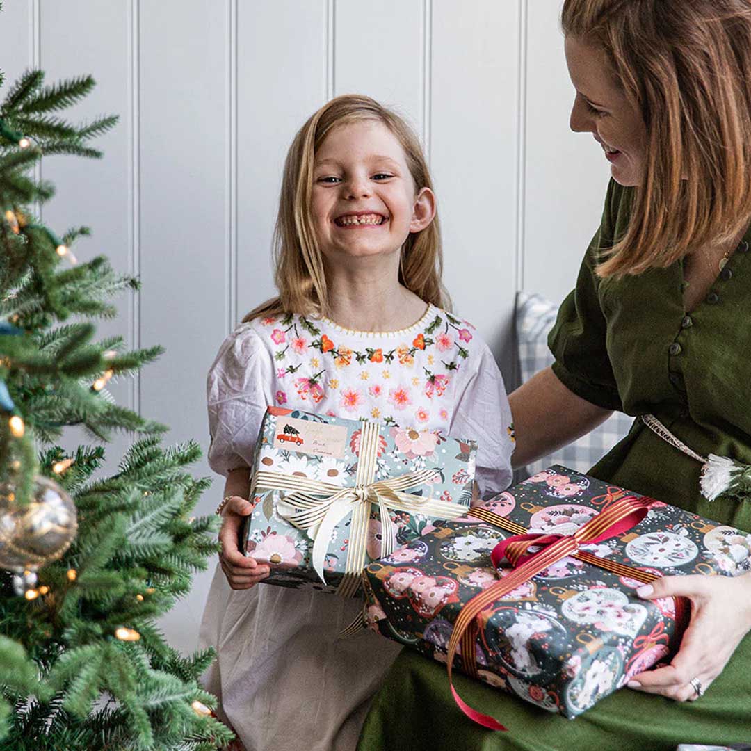 Christmas Gift Wrap Sheet | Christmas Ornaments + Floral Fields