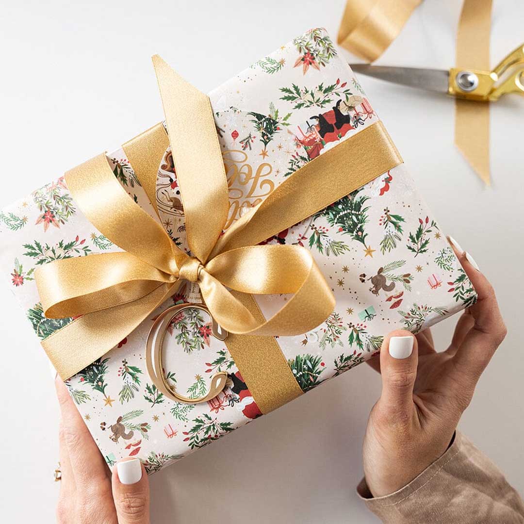 Christmas Gift Wrap Sheet | Jolly Santa + Holly & Twinkle