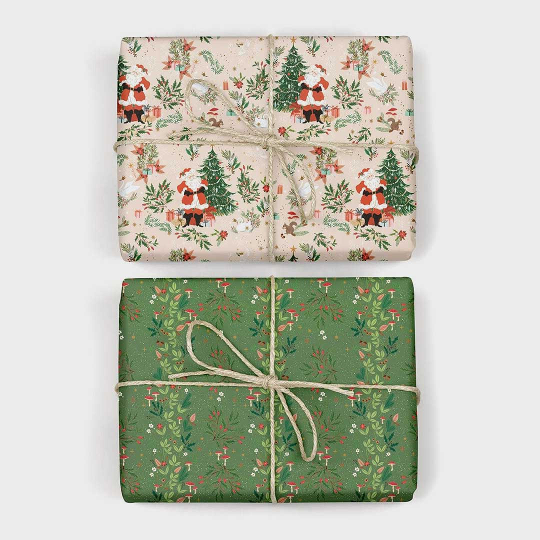 Christmas Gift Wrap Sheet | Jolly Santa + Holly & Twinkle