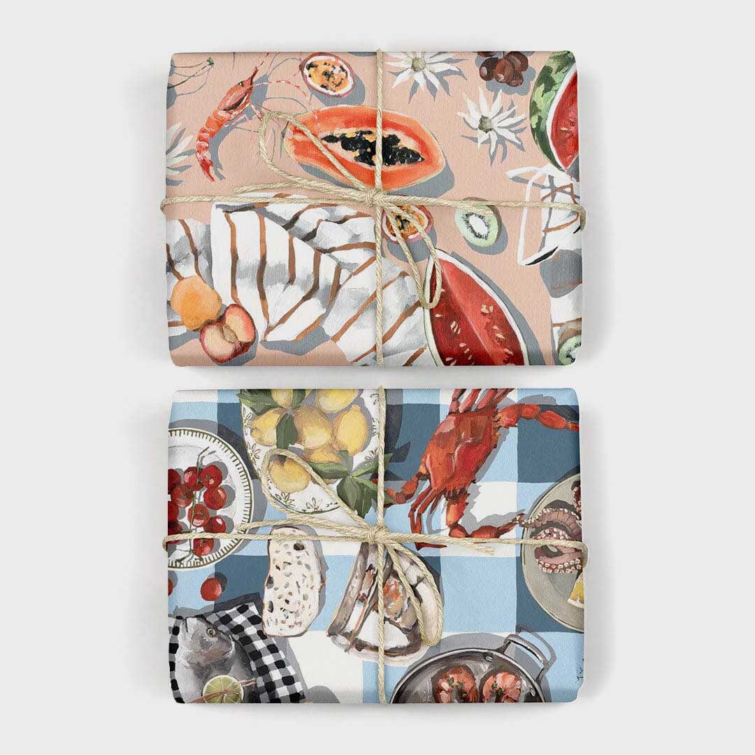 Christmas Gift Wrap Sheet | Summer Picnic + Crab & Squid