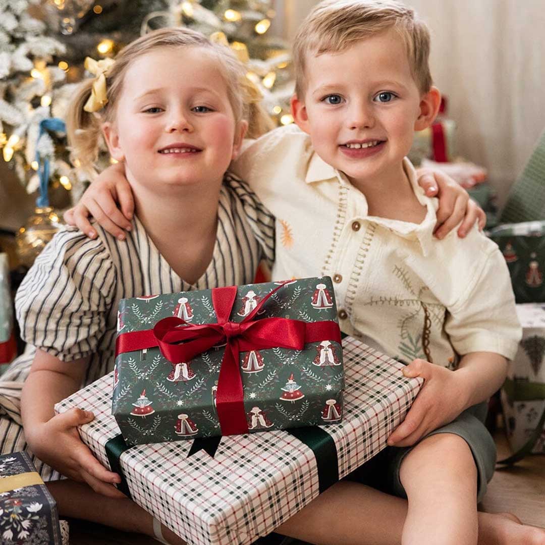 Christmas Gift Wrap Sheet | Christmas Plaid + Mr & Mrs Claus