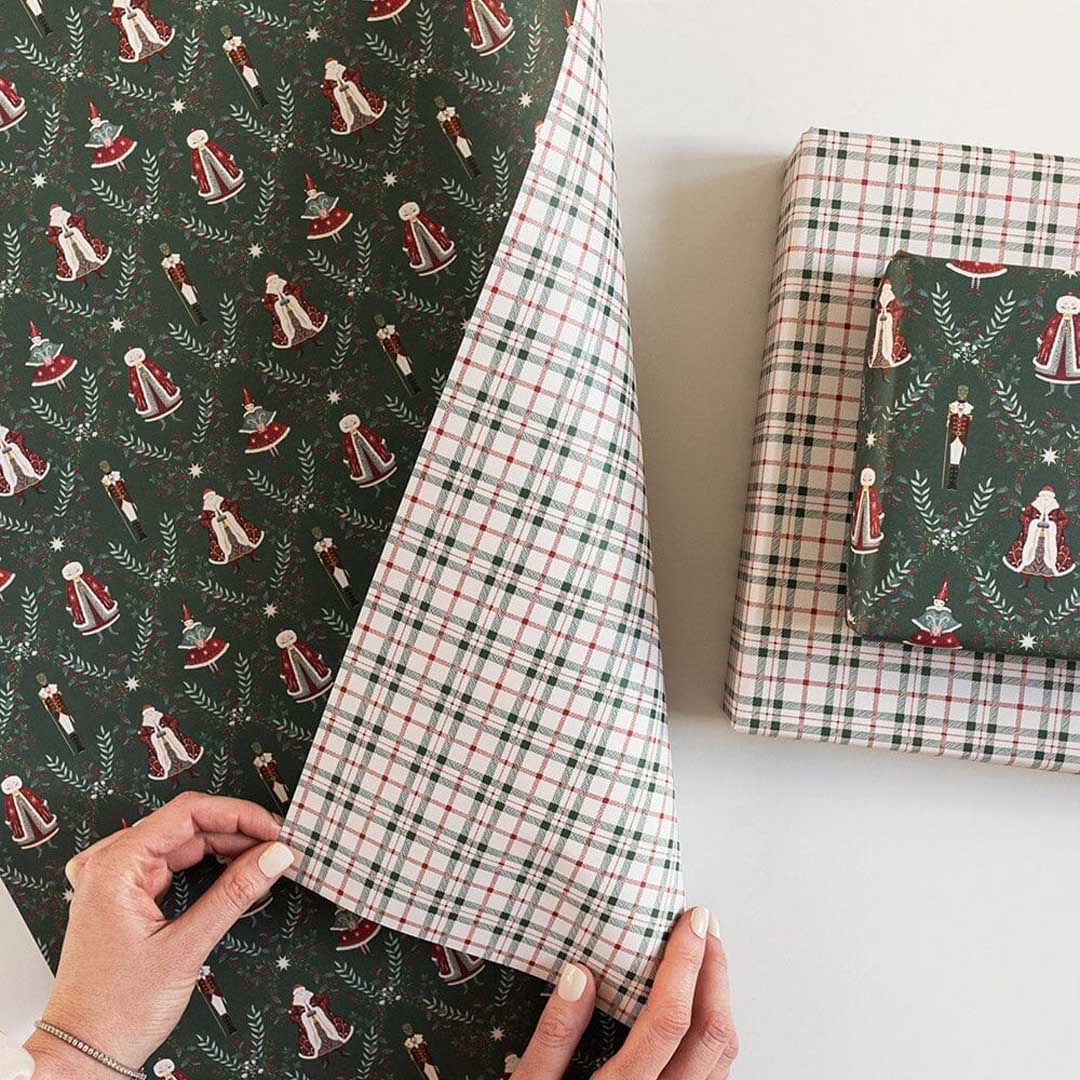 Christmas Gift Wrap Sheet | Christmas Plaid + Mr & Mrs Claus