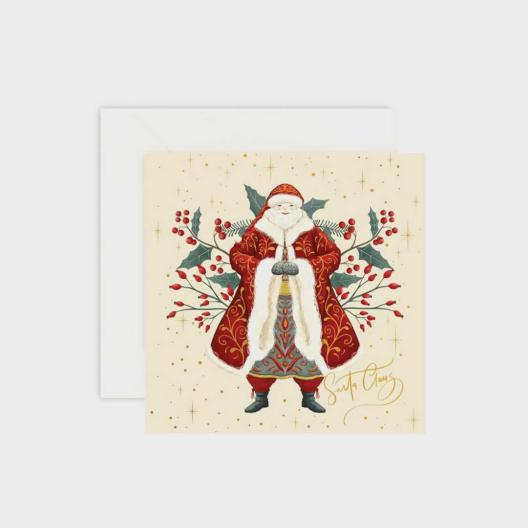 Small Christmas Card | Santa Claus with Holly