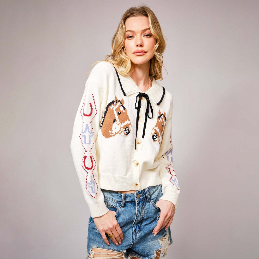 Bow Tie Knit Cardigan | Horse Face