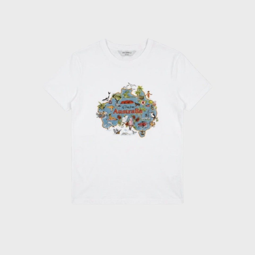 Reginald Print Australia Tee |  White — front view