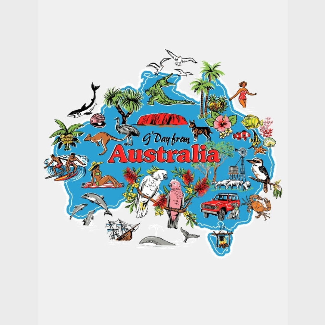 Reginald Print Australia Tee |  White — print detail