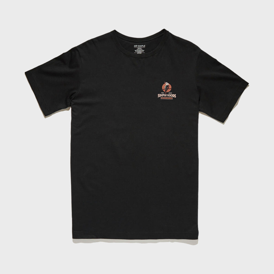 Reginald Print Kookaburra Tee | Black — front view