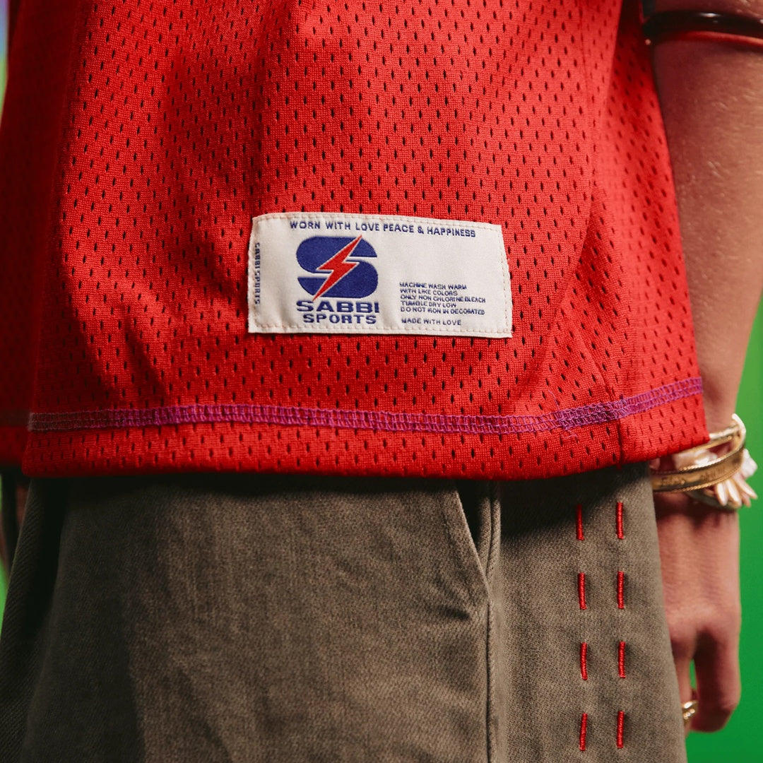 The Shine Bright Mesh Tee | Red — garment detail