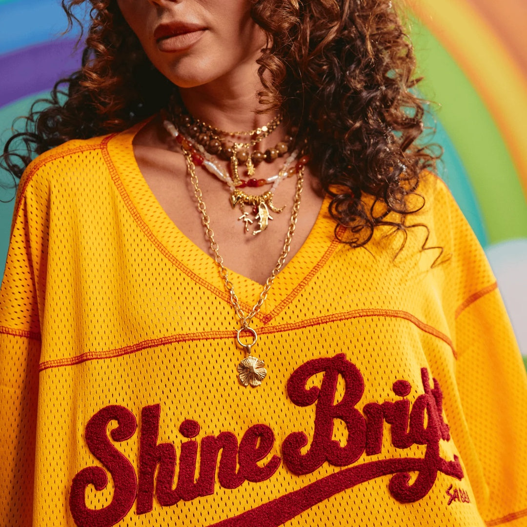 The Shine Bright Mesh Tee | Yellow — garment detail