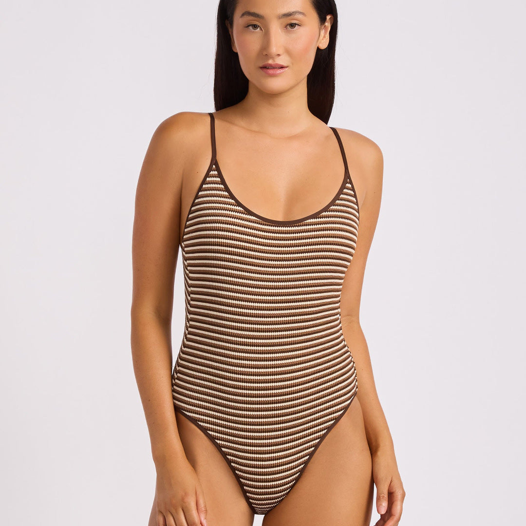 Scoop Neck Tie Back One Piece | Mocha image 2