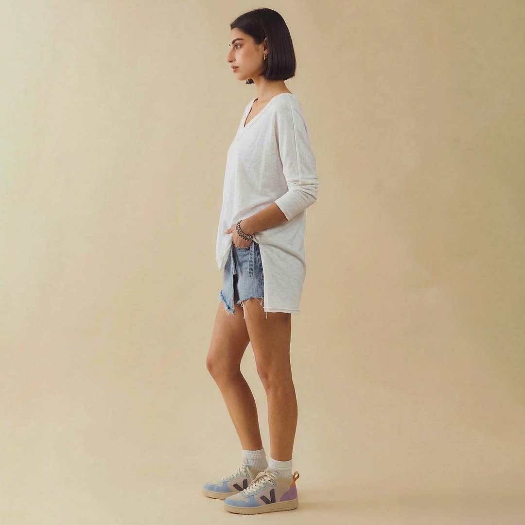 V-Neck Knit Top | White