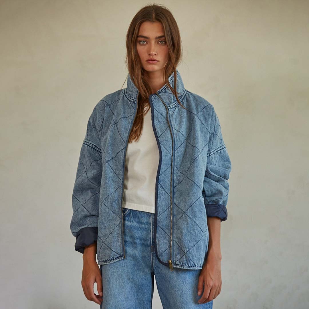 Washed Woven Denim Jacket | Denim Blue