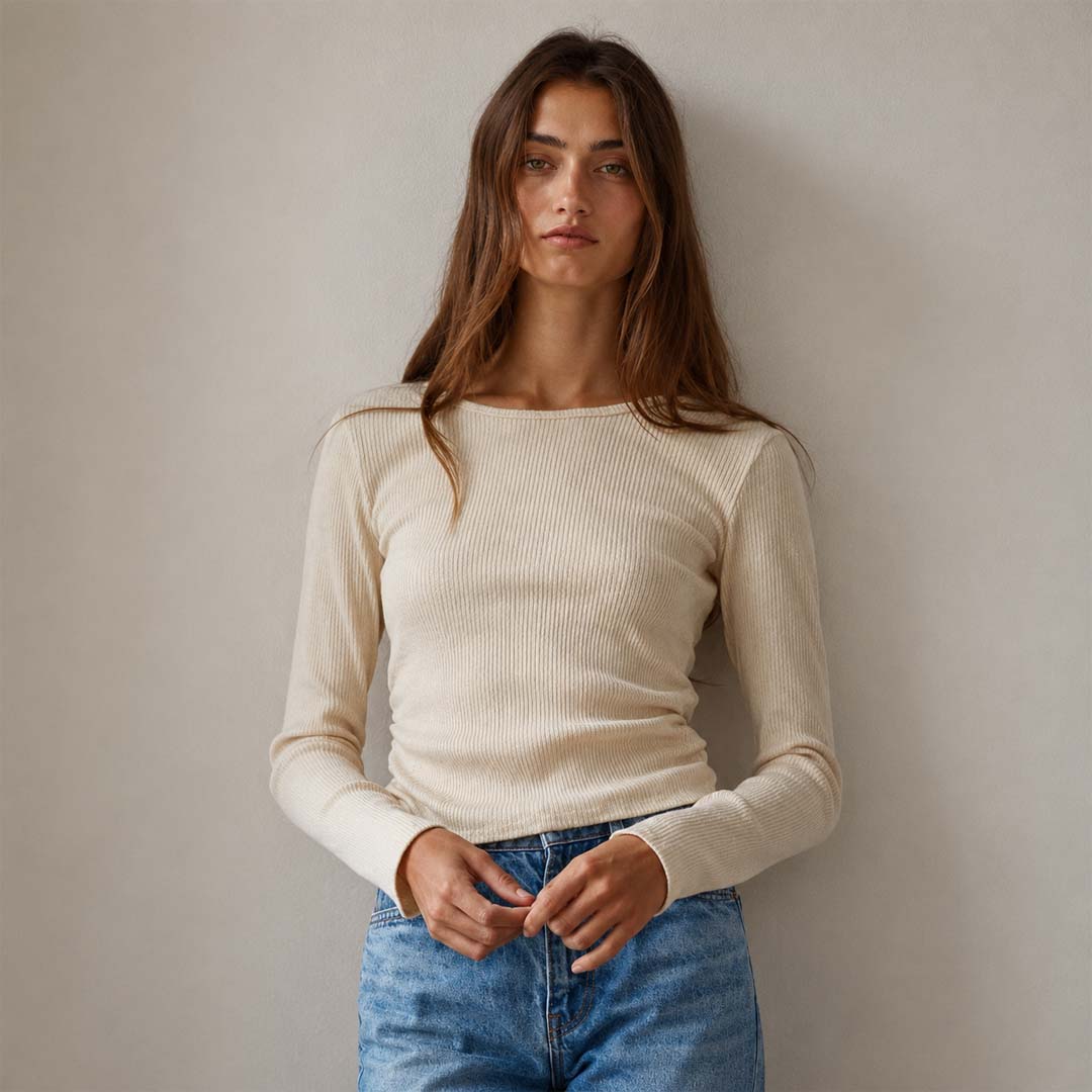 Ribbed Side Ruching Knit | Cream
